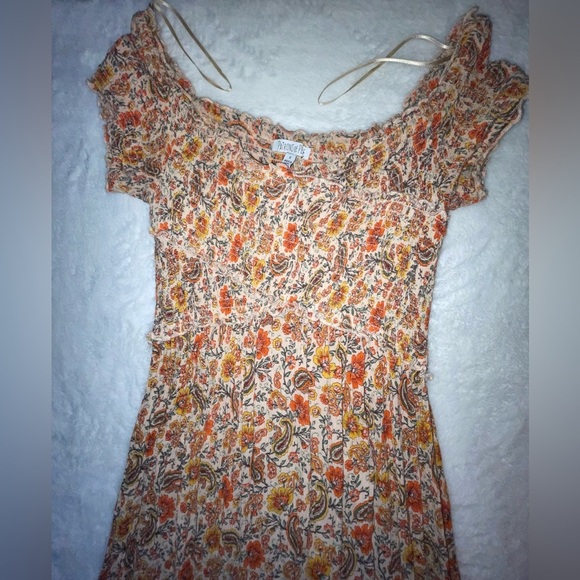 Patrons of Peace Orange Floral Maxi Dress Cute Small Flowers Cottage Core​ - Picture 4 of 5
